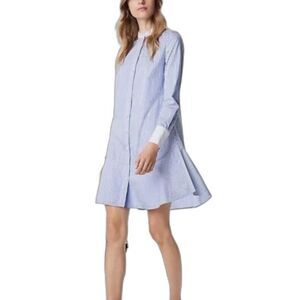 Tory Burch Women's Blue White Stripe Collarless Button-Up LS Shirt Dress Size 10